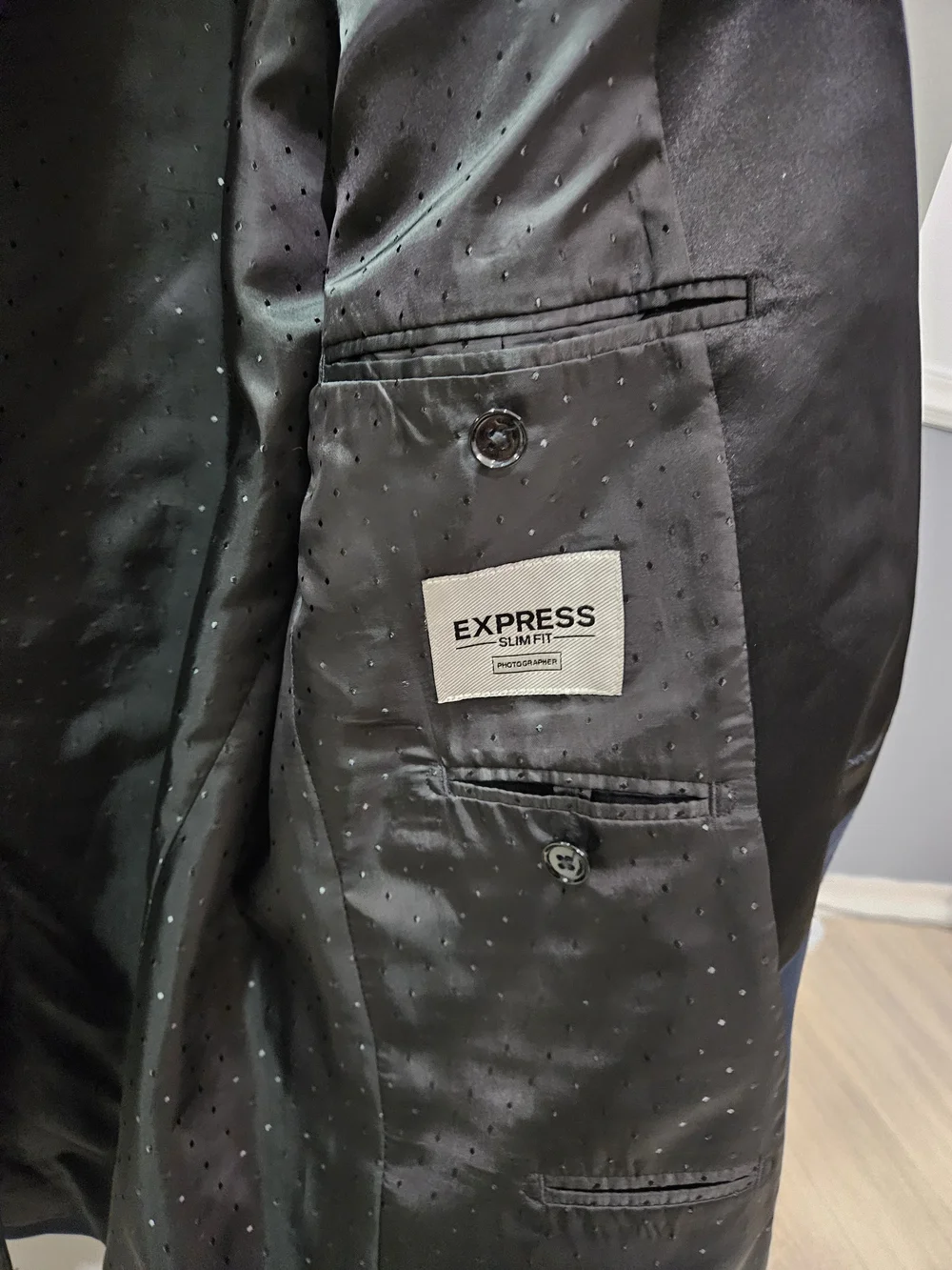 Express Men's Navy Blazer with Black Satin Lapel